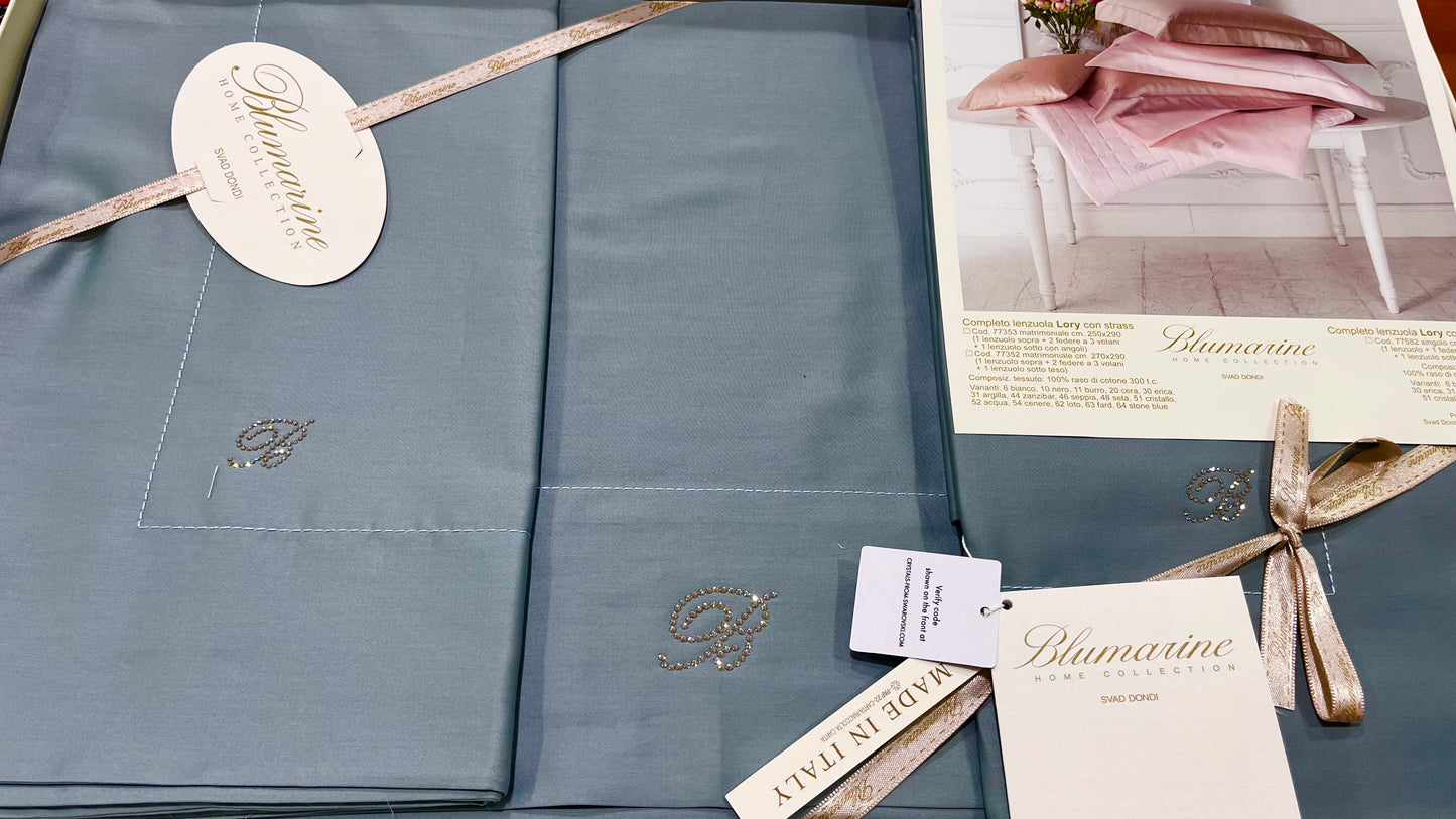 Completo Lenzuola di Raso di Puro Cotone Lory - Blumarine - Marino Corredi